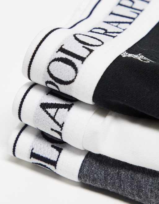 Polo Ralph Lauren – 3er-Pack Unterhosen in Schwarz/ Grau/Weiß mit Polospieler-Logomuster, 4 von 4