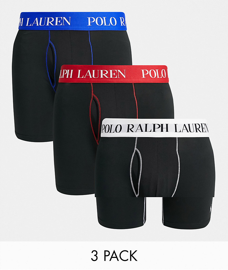Polo Ralph Lauren 4D flex mesh 3 pack trunks in black with contrasting logo waistband