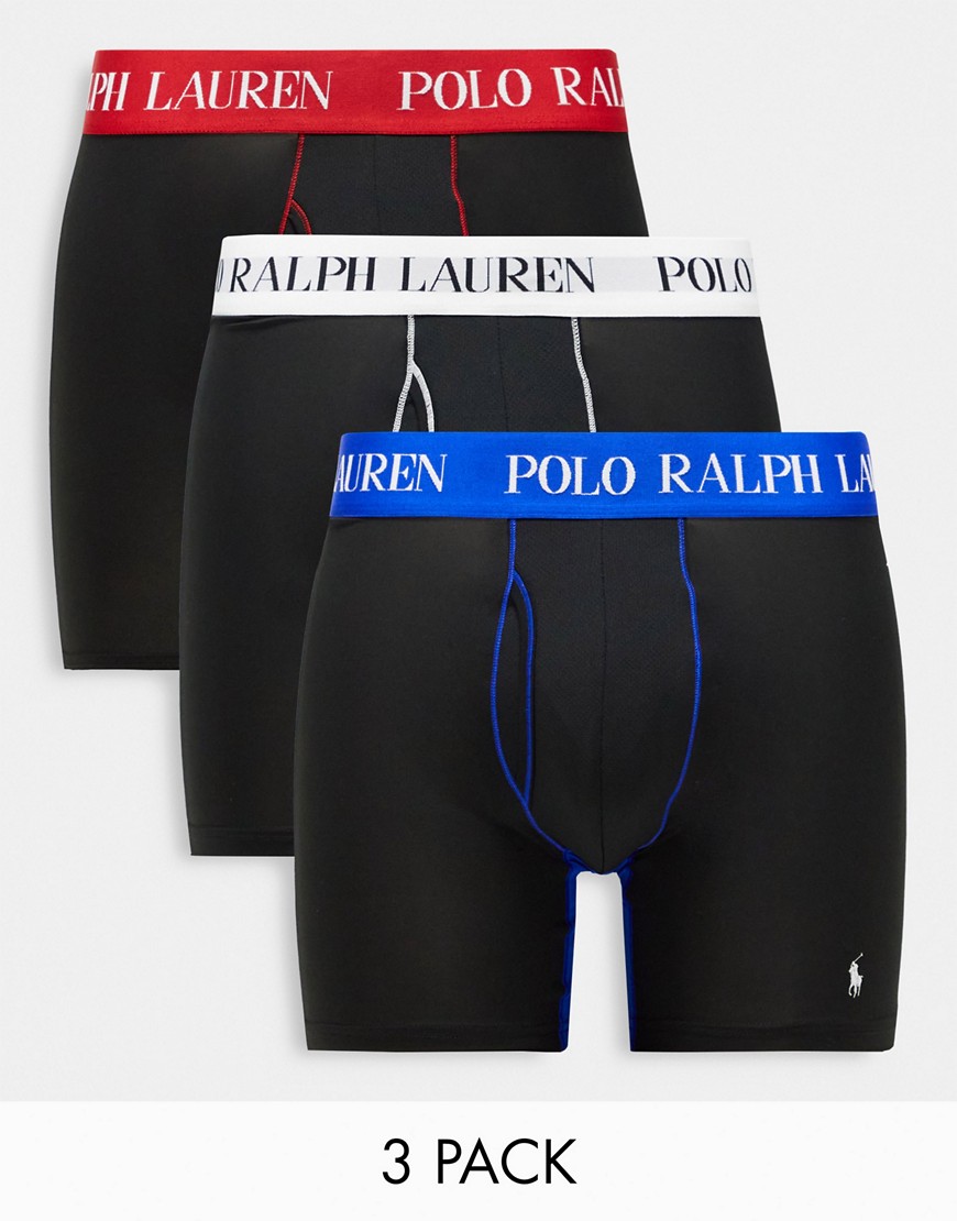 Polo Ralph Lauren 4D flex performance 3 pack trunks in black with contrasting logo waistband