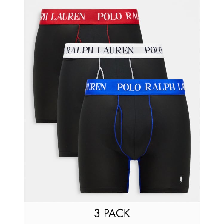 Polo Ralph Lauren 4D flex performance 3 pack trunks in black with  contrasting logo waistband | ASOS