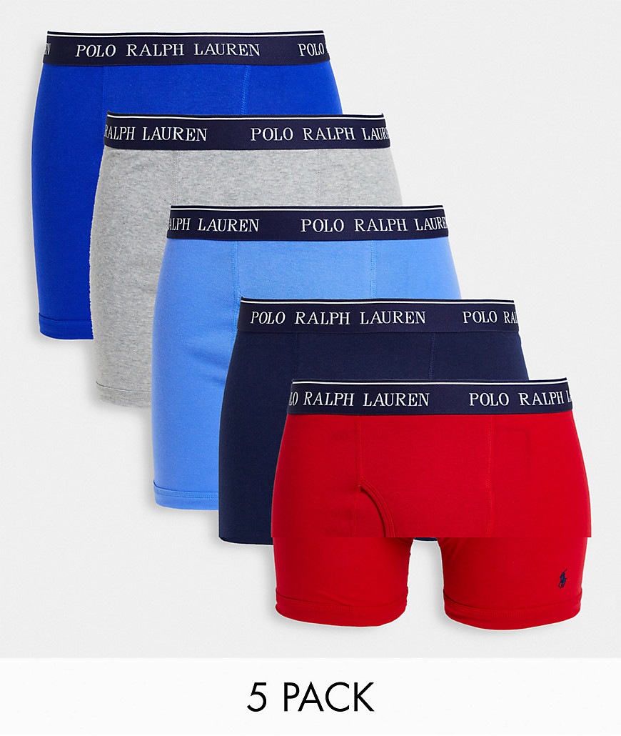 Polo Ralph Lauren 5 pack cotton boxer brief with logo waistband in gray/blue/red/navy-Multi