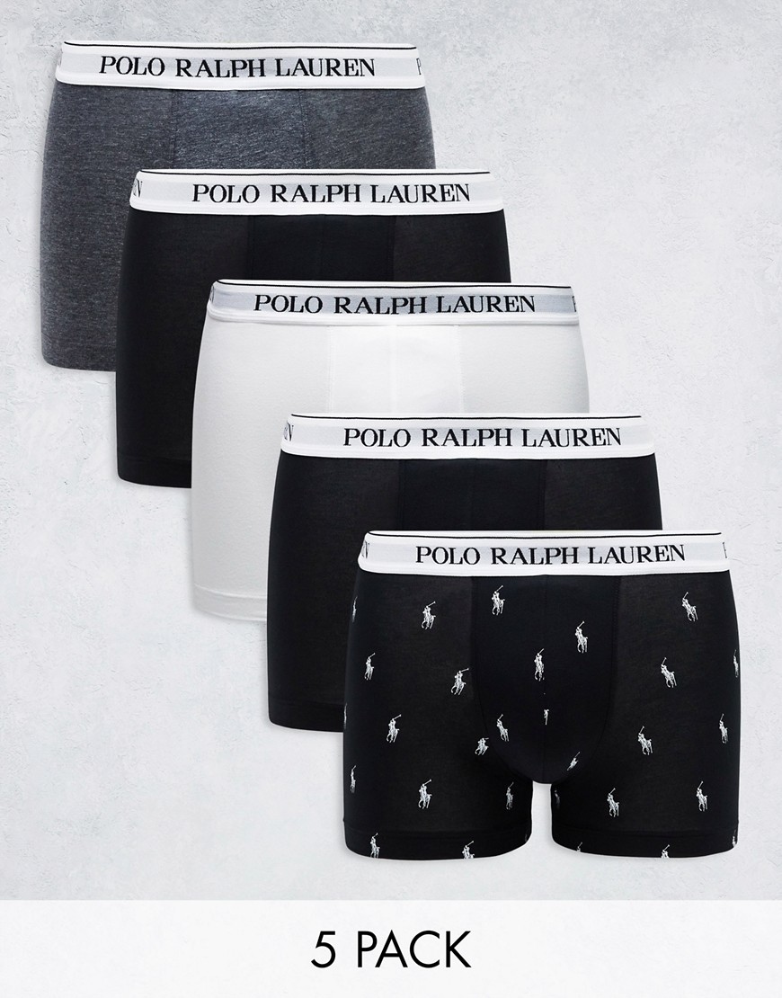 Polo Ralph Lauren 5 pack in black grey white with all over pony logo