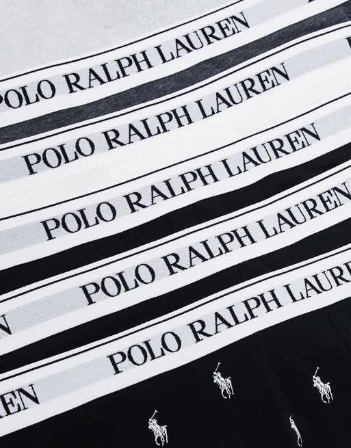 Polo Ralph Lauren 5 pack in black grey white with all over pony logo, 3 of 4
