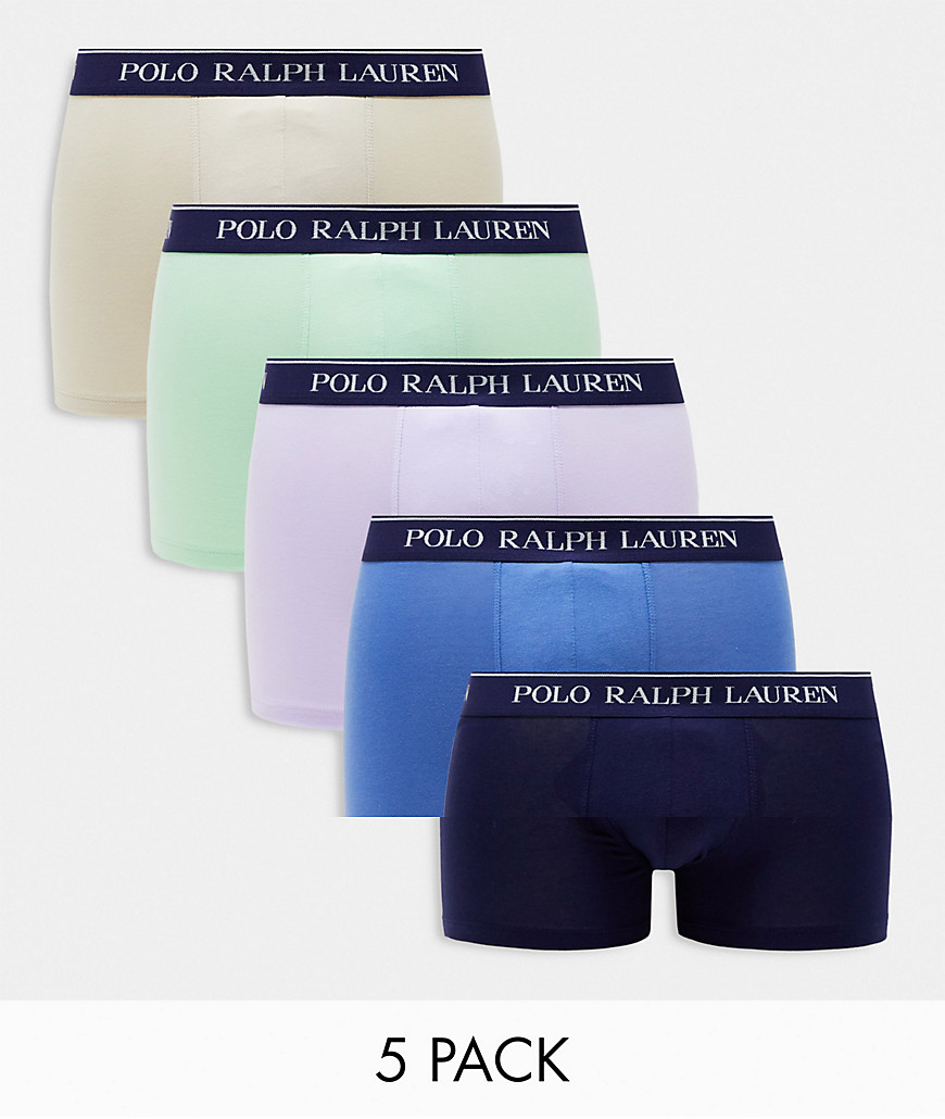 Polo Ralph Lauren 5 pack trunk with logo waistband in green, purple, grey, blue, navy