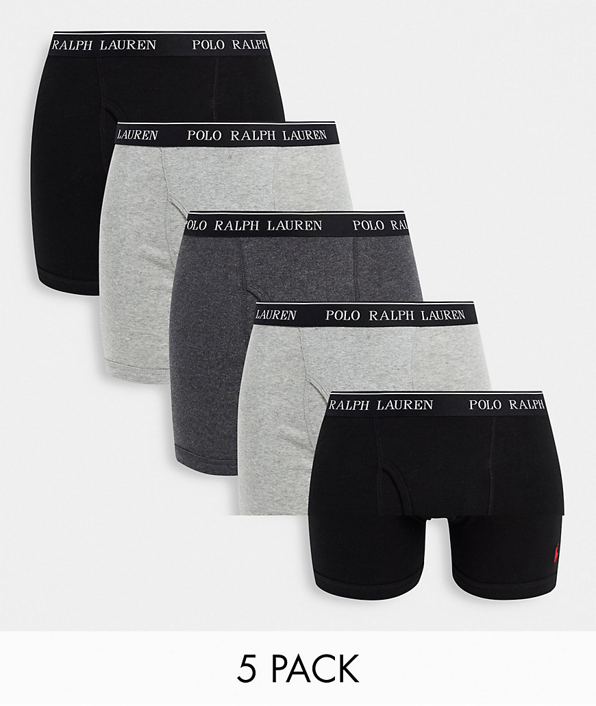 Polo Ralph Lauren 5 pack trunks in gray/black with logo waistband-Multi