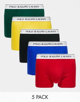 Polo Ralph Lauren 5 pack trunks in yellow red blue green with logo waistband - ASOS Price Checker