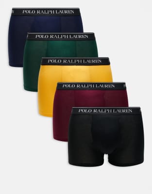 Polo Ralph Lauren 5 pack trunks with logo waistband in red blue yellow green black