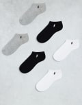 [Polo Ralph Lauren] Polo Ralph Lauren 6 pack logo ankle sneaker socks in black, grey and white One Size GREY HEATHER ASSORT