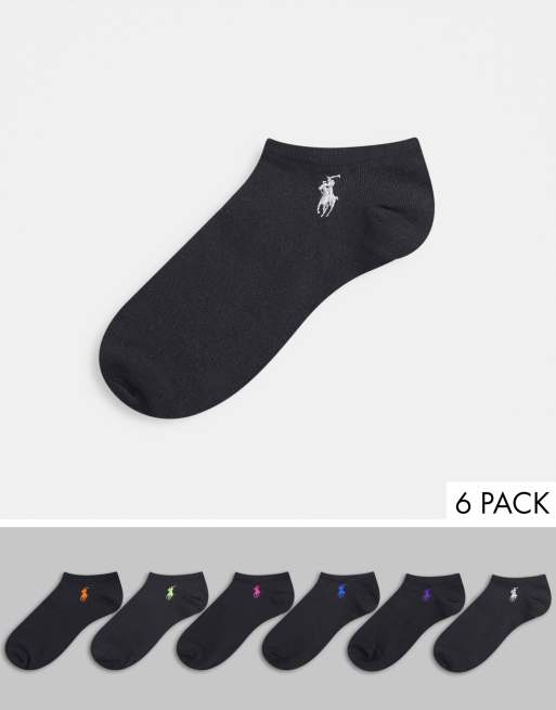 Polo Ralph Lauren 6 pack low cut trainer socks with cushion sole in black