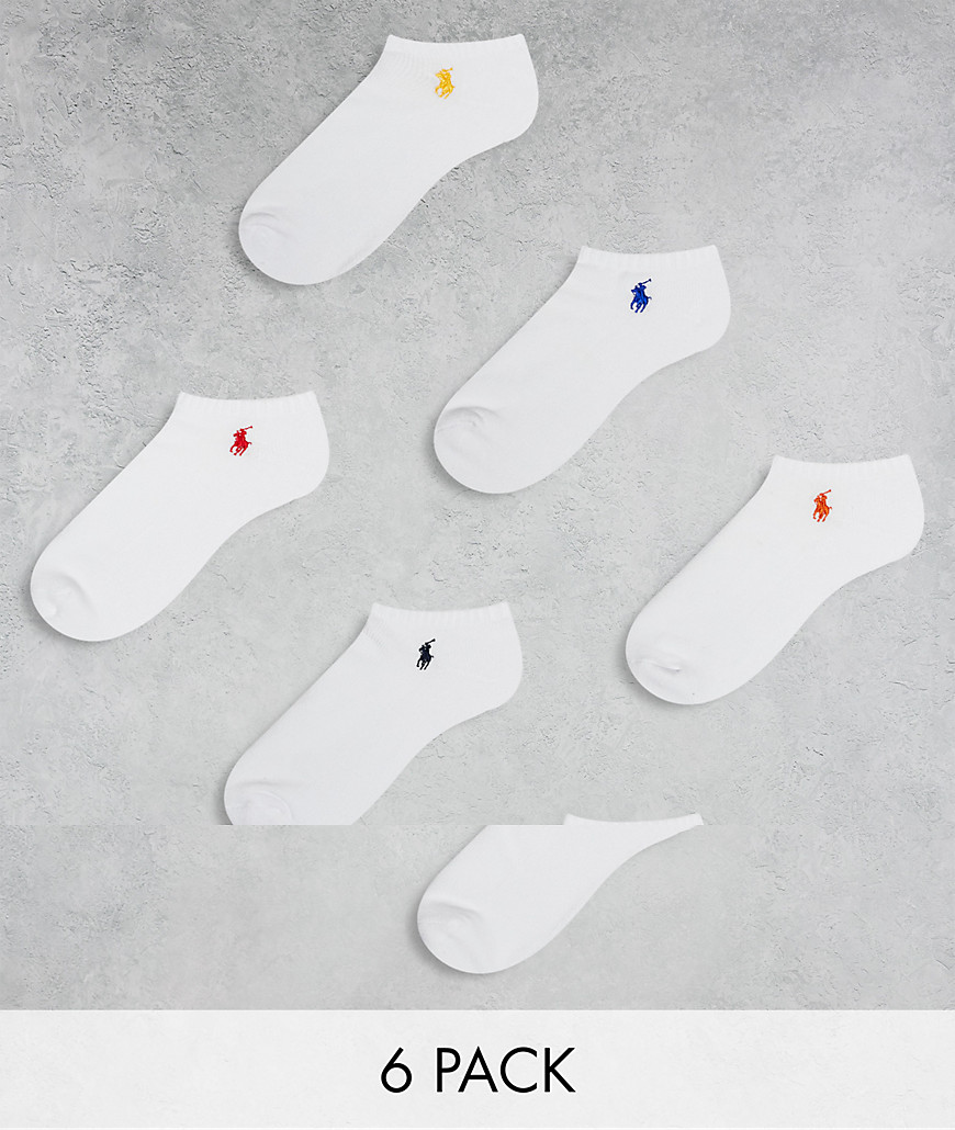 Polo Ralph Lauren 6 pack quarter length socks with multicolour logo in white