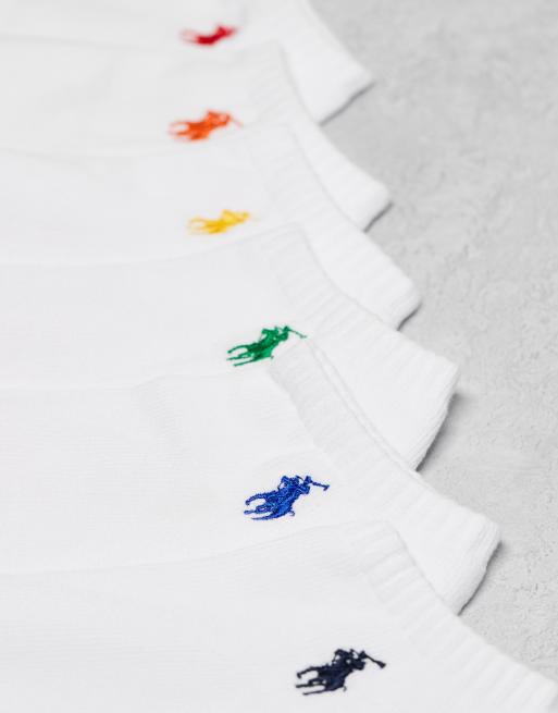 Polo Ralph Lauren 6 pack quarter length socks with multicolour logo in white, 2 of 4