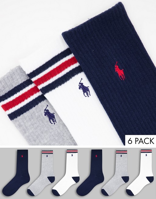 Polo Ralph Lauren 6 pack socks in grey/navy/white with pony logo