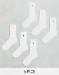 [Polo Ralph Lauren] Polo Ralph Lauren 6 pack sport socks in white with multi colour pony logo One Size WHITE