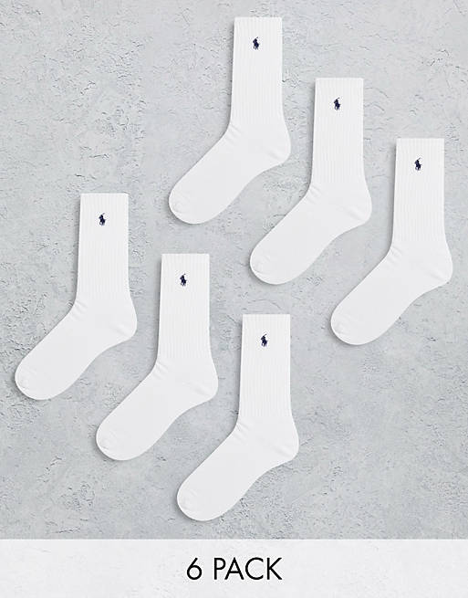 Polo Ralph Lauren 6 pack sport socks in white with pony logo