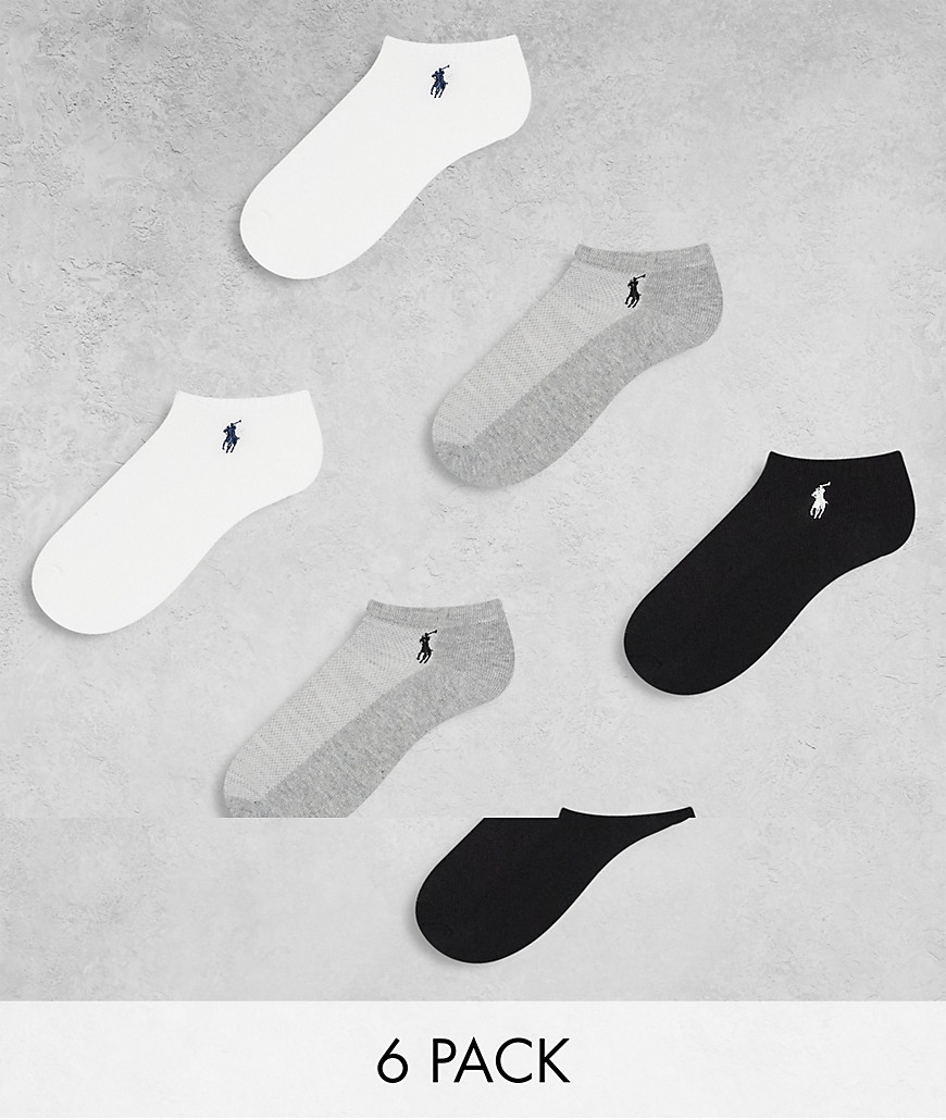 Polo Ralph Lauren 6 pack trainer socks in black white grey
