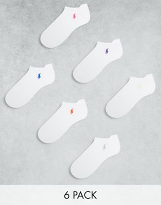 Polo Ralph Lauren 6 pack trainer socks with logo in white