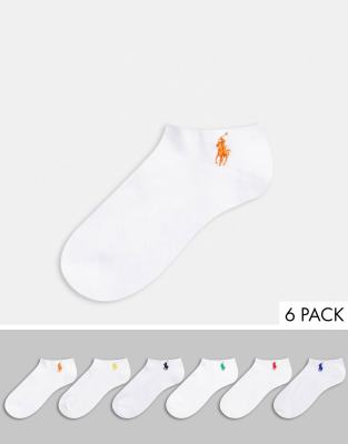 Polo Ralph Lauren 6 pack trainer socks with multi colour logo-White