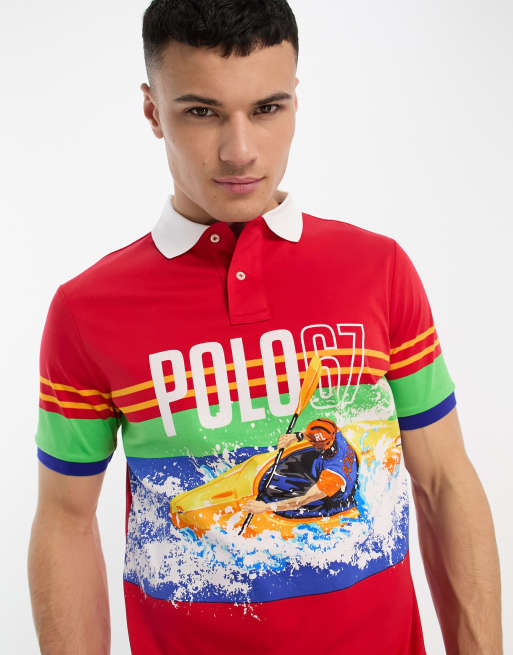 Polo Ralph Lauren 67 kayak print pima cotton polo classic fit in orange |  ASOS