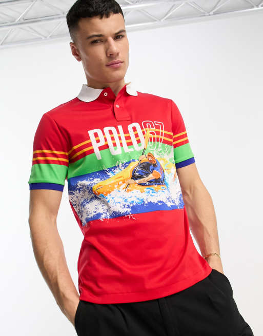 Anoi rivier ik zal sterk zijn Polo Ralph Lauren 67 kayak print pima cotton polo classic fit in orange |  ASOS