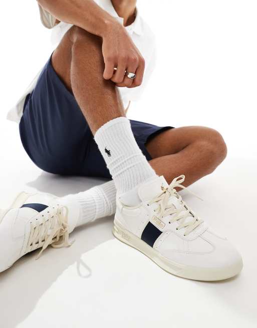 Polo Ralph Lauren Aera leather trainer in white with side stripes | ASOS