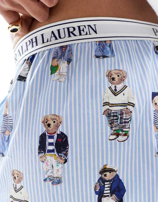 Polo Ralph Lauren all over bear print sleep boxer short in blue stripe, 2 of 5