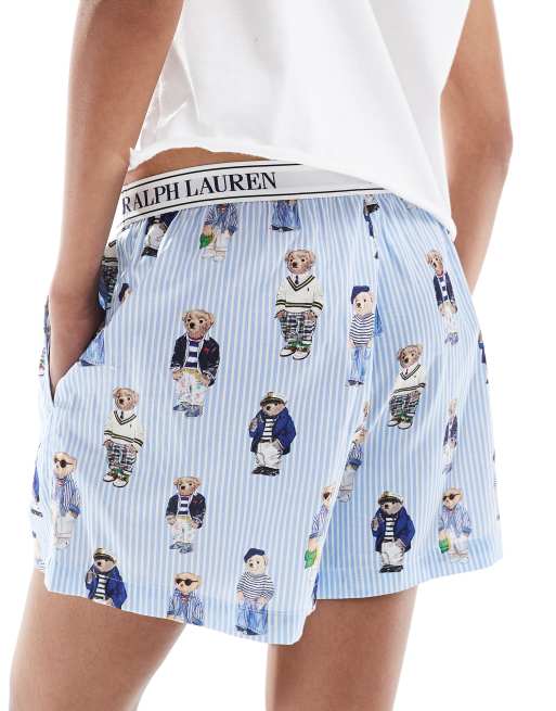 Polo Ralph Lauren all over bear print sleep boxer short in blue stripe, 4 of 5