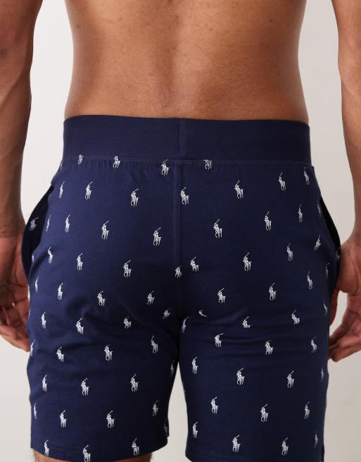 Polo Ralph Lauren all over icon logo jersey short in navy, 4 of 5
