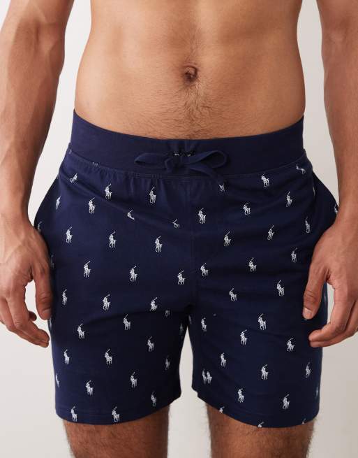 Polo Ralph Lauren all over icon logo jersey short in navy, 5 of 5