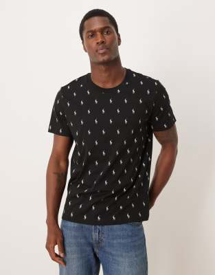 Polo Ralph Lauren all over icon logo liquid cotton co-ord lounge t-shirt in black