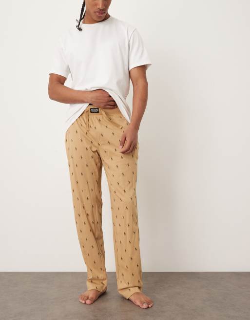 Polo Ralph Lauren all over icon logo lounge trousers in camel, 2 of 5