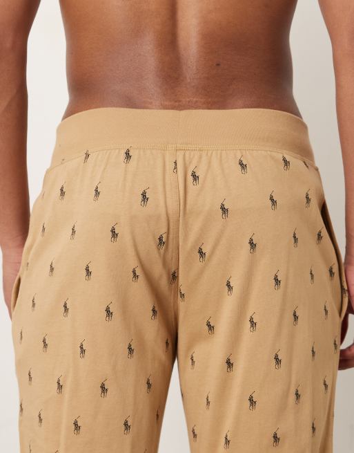 Polo Ralph Lauren all over icon logo lounge trousers in camel, 4 of 5