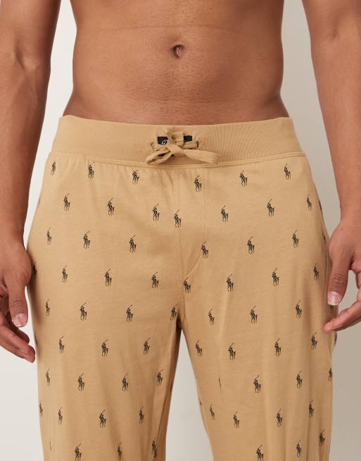 Polo Ralph Lauren all over icon logo lounge trousers in camel, 5 of 5