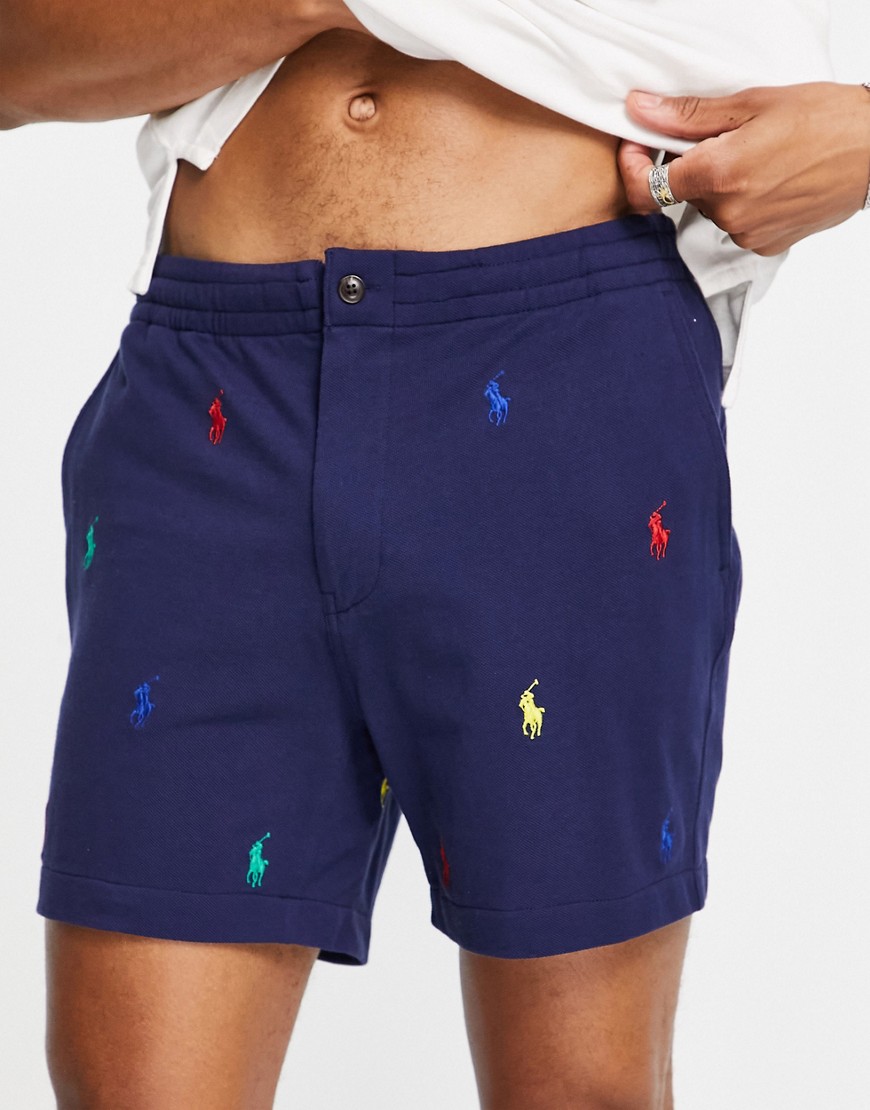 Polo Ralph Lauren all-over icon logo pique prepster chino shorts in navy
