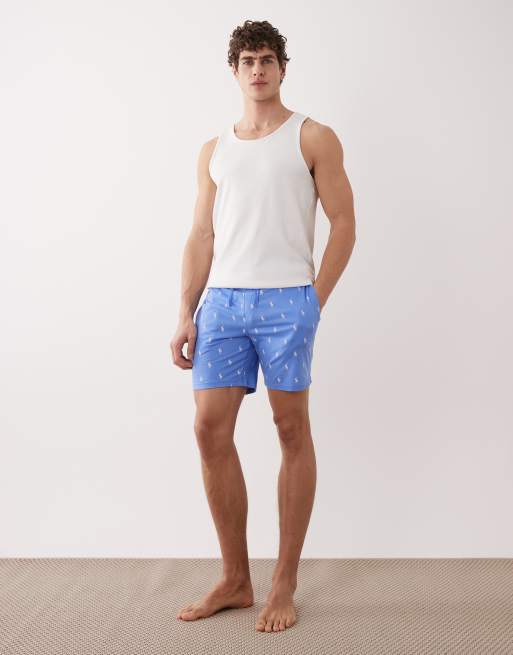 Polo Ralph Lauren all over logo jersey short in mid blue, 2 of 5