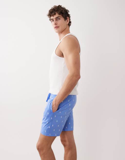 Polo Ralph Lauren all over logo jersey short in mid blue, 3 of 5