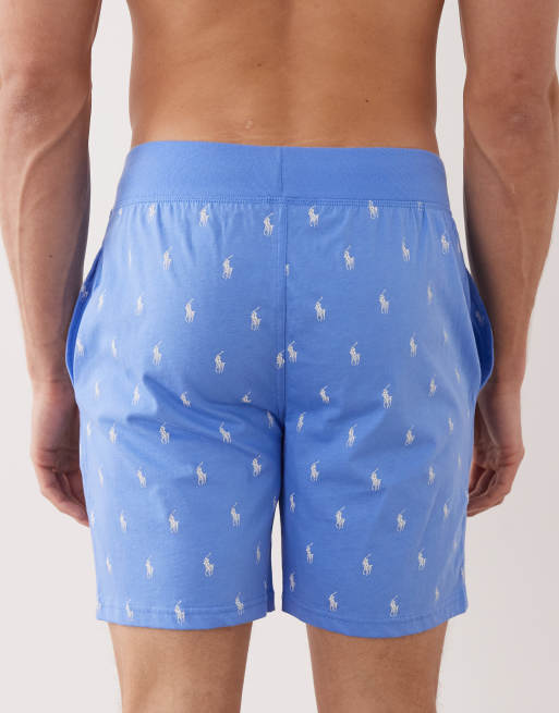 Polo Ralph Lauren all over logo jersey short in mid blue, 5 of 5