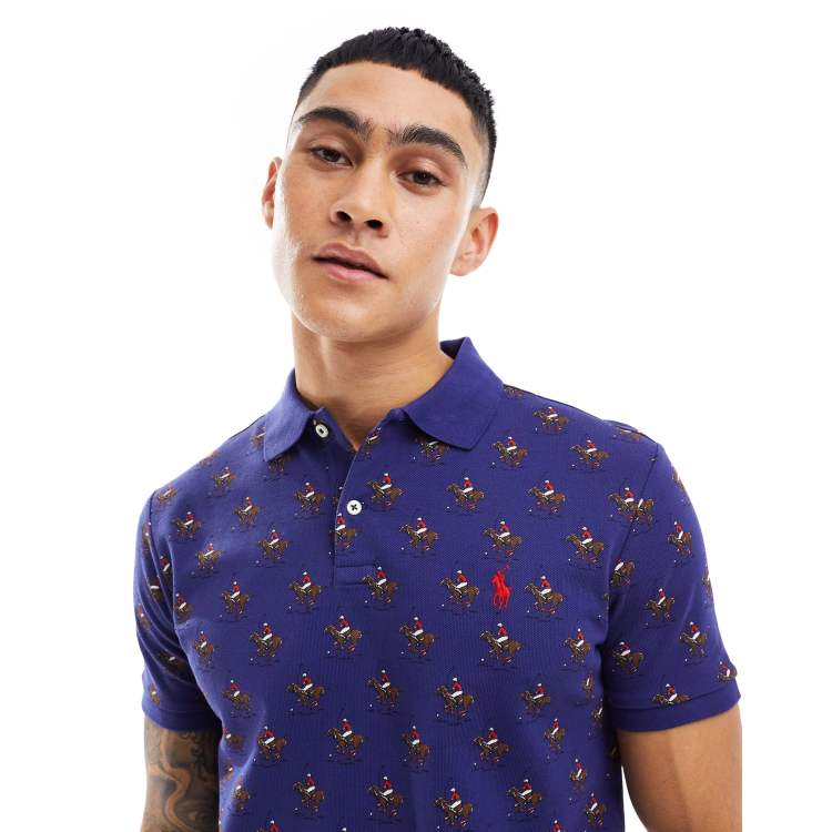 Polo Ralph Lauren all over player print pique polo in navy ASOS
