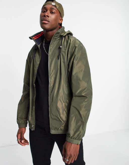 Lined hooded outlet rain jacket