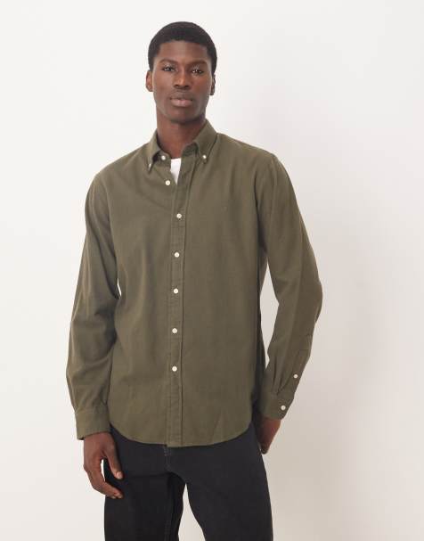 Polo Ralph Lauren – Angerautes Flannelhemd in Mittelgrün mit Markenlogo und individueller Passform - view 1