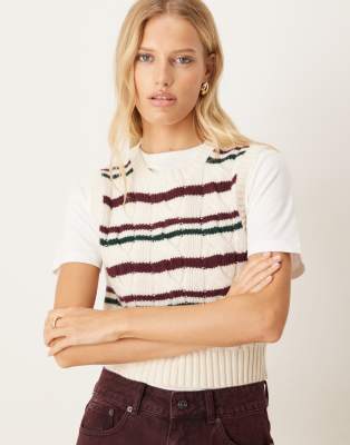 Polo Ralph Lauren - Ärmelloser Pullover in Marineblau, Grün, Rot und Gelb mit Zopfstrickmuster-Bunt