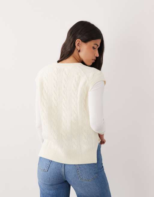 Polo Ralph Lauren ärmelloser Zopfmuster-Pullover aus Baumwolle in Cremeweiß, 4 von 4