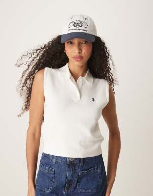 Polo Ralph Lauren - Ärmelloses, gestricktes Polo-Trägertop in Weiß mit Markenlogo