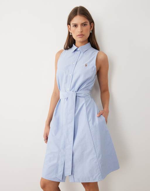Polo Ralph Lauren – Ärmelloses Tageshemdkleid aus Webstoff in Hellblau