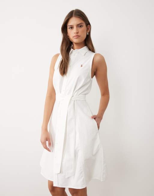 Polo Ralph Lauren – Ärmelloses Tageshemdkleid aus Webstoff in Weiß, 3 von 4