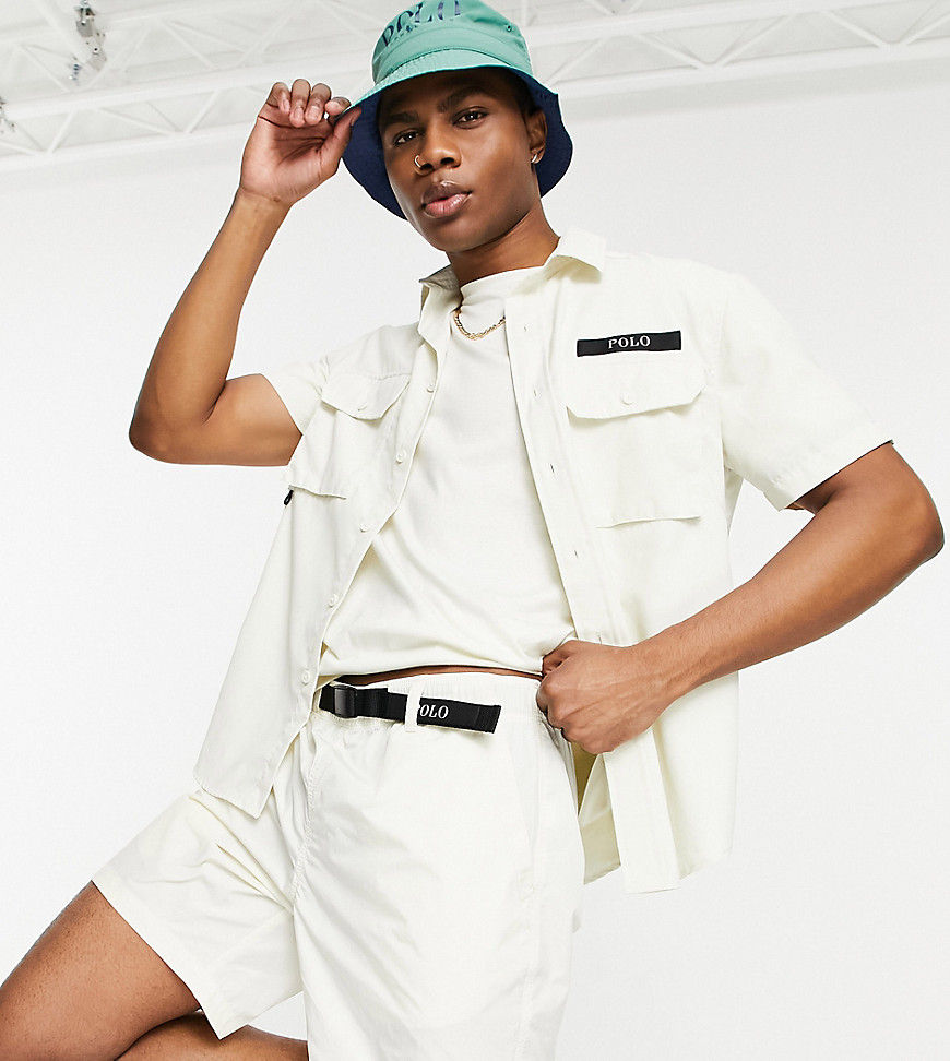 Polo Ralph Lauren ASOS exclusive collab ripstop shorts in cream with belt fastening and pony logo-White