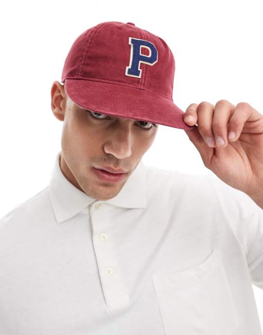 Polo Ralph Lauren – Authentic – Bordowa baseballowa czapka z daszkiem z diagonalu z dużą literą P