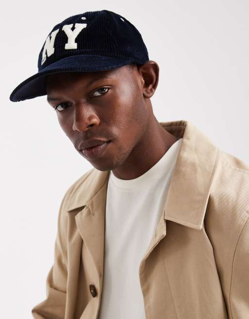 Polo Ralph Lauren – Authentic – Granatowa, sztruksowa czapka bejsbolówka z logo NY w stylu uczelnianym