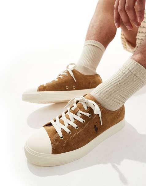 Polo Ralph Lauren - Ayers - Baskets de baseball en daim avec logo ton sur ton - Fauve - view 1