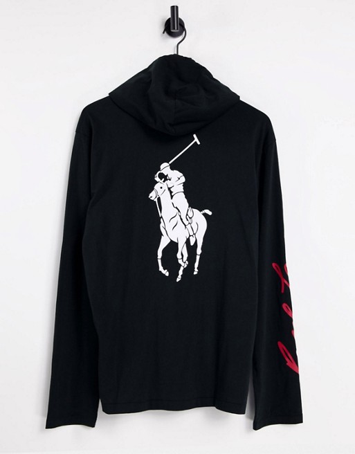Polo Ralph Lauren back and arm logo hooded long sleeve top in polo black