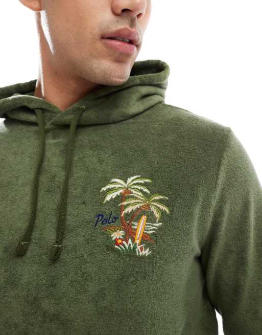 Polo Ralph Lauren back embroid lightweight cotton terry hoodie in mid green